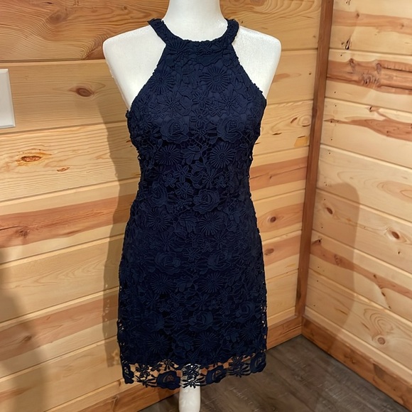 Lulu's Navy Floral Mini Dress - Picture 1 of 9